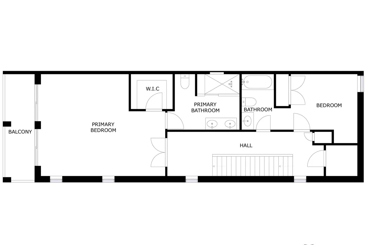 A view of the primary bedroom seamlessly connected to a modern bathroom and a balcony. The scene emphasizes the flow between sleep, self-care, and outdoor relaxation—all within the owner’s suite.